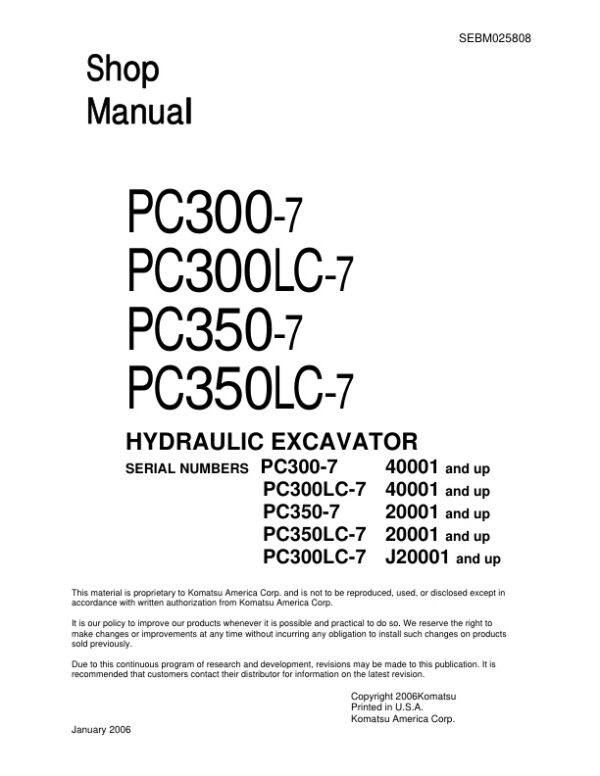 Service manual Komatsu PC300-7, PC300LC-7, PC350-7, PC350LC-7 | SEBM025808