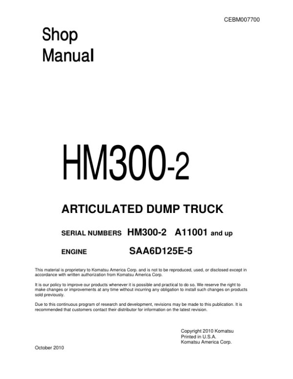 Service manual Komatsu HM300-2 A11001 & Up | CEBM007700