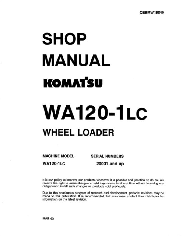 Service manual Komatsu WA120-1LC 20001 & Up | CEBMW16040