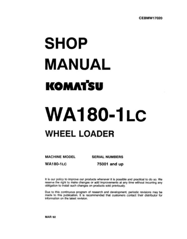 Service manual Komatsu WA180-1LC 75001 & Up | CEBDW17020