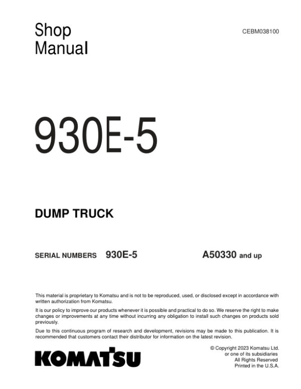 Service manual Komatsu 930E-5 A50330 & Up | CEBM038100