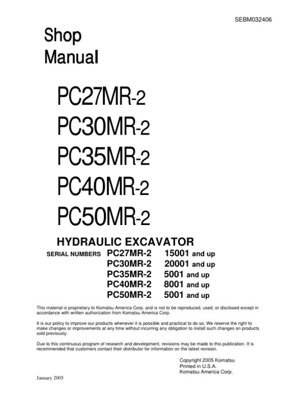 Service manual Komatsu PC27MR-2, PC30MR-2, PC35MR-2, PC40MR-2, PC50MR-2 | SEBM032406