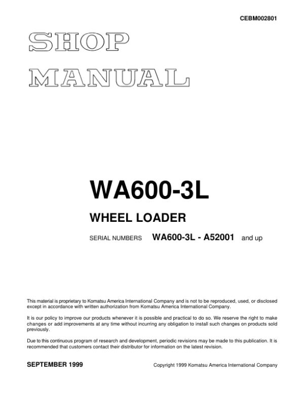 Service manual Komatsu WA600-3L A52001 & Up | CEBM002801