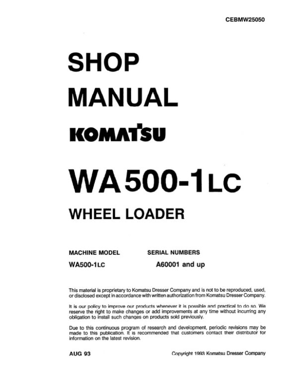 Service manual Komatsu WA500-1LC A60001 & Up | CEBDW25050