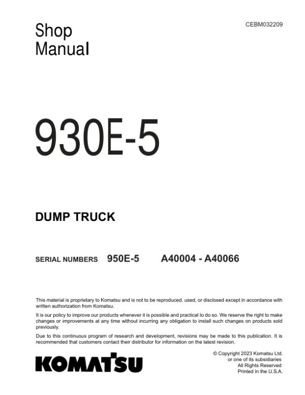 Service manual Komatsu 930E-5 A40004-A40066 | CEBM032209