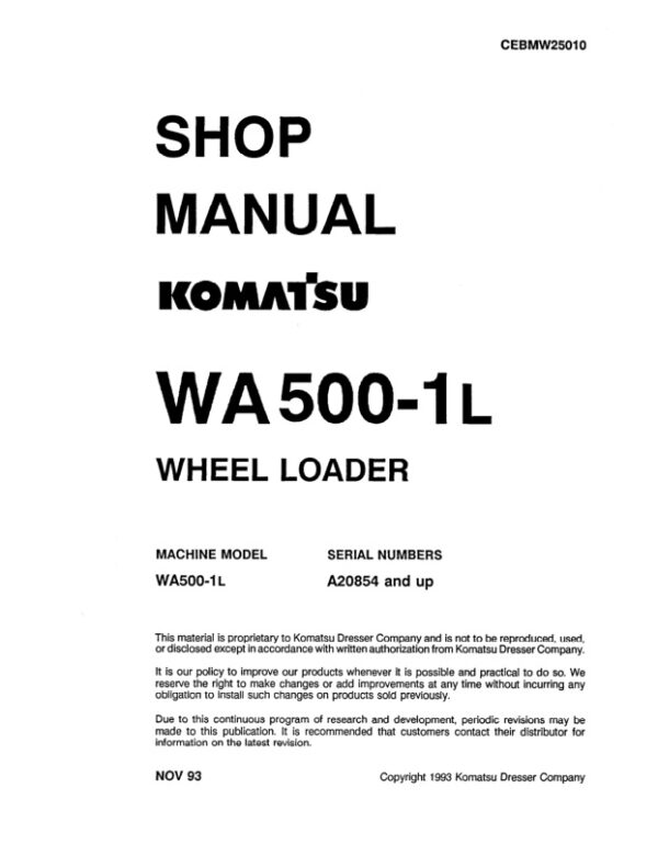 Service manual Komatsu WA500-1L A20854 & Up | CEBMW25010