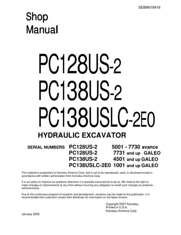 Service manual Komatsu PC128US-2, PC138US-2, PC138USLC-2E0 | SEBM018419