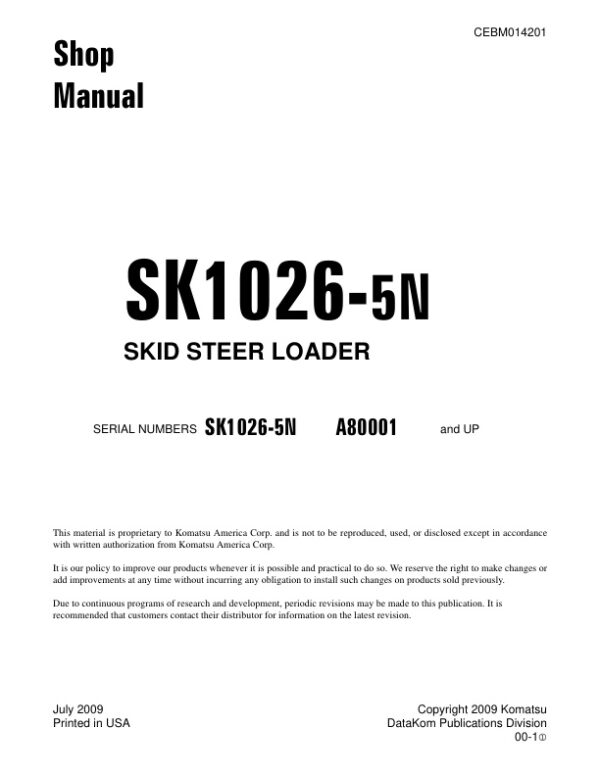 Service manual Komatsu SK1026-5N A80001 | CEBM014201