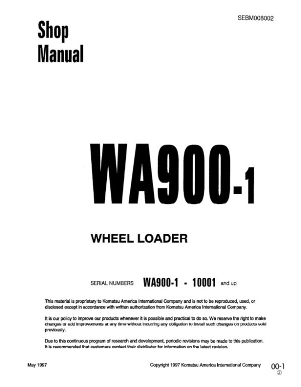 Service manual Komatsu WA900-1 10001 & Up | SEBM008002