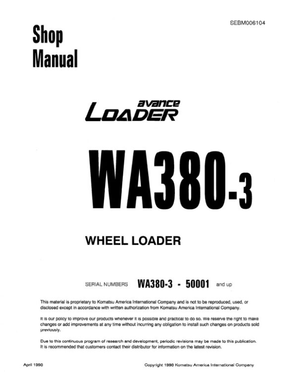 Service manual Komatsu WA380-3 50001 & Up | SEBM006104