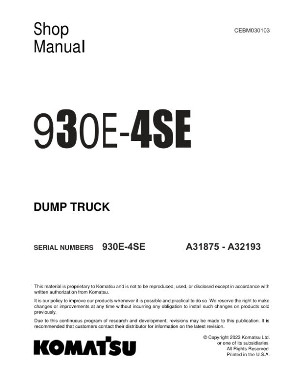 Service manual Komatsu 930E-4SE A31875-A32193 | CEBM030103