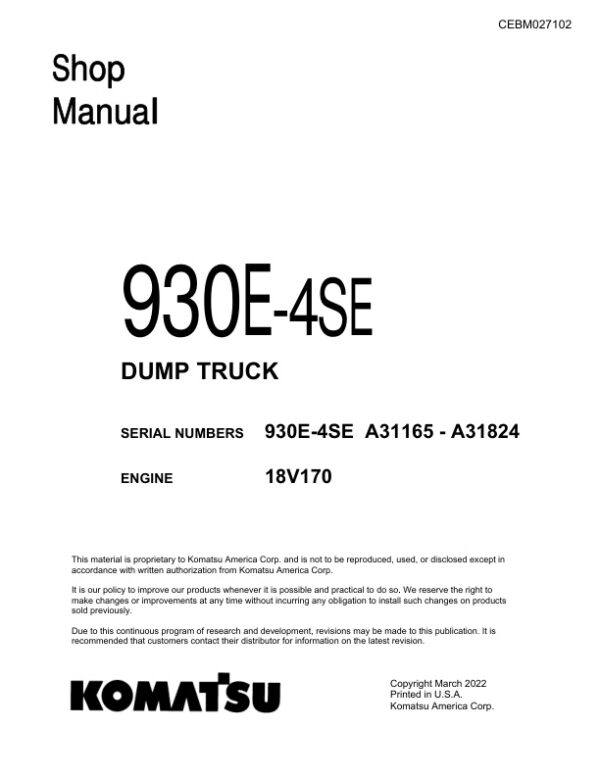 Service manual Komatsu 930E-4SE A31165-A31824 | CEBM027102