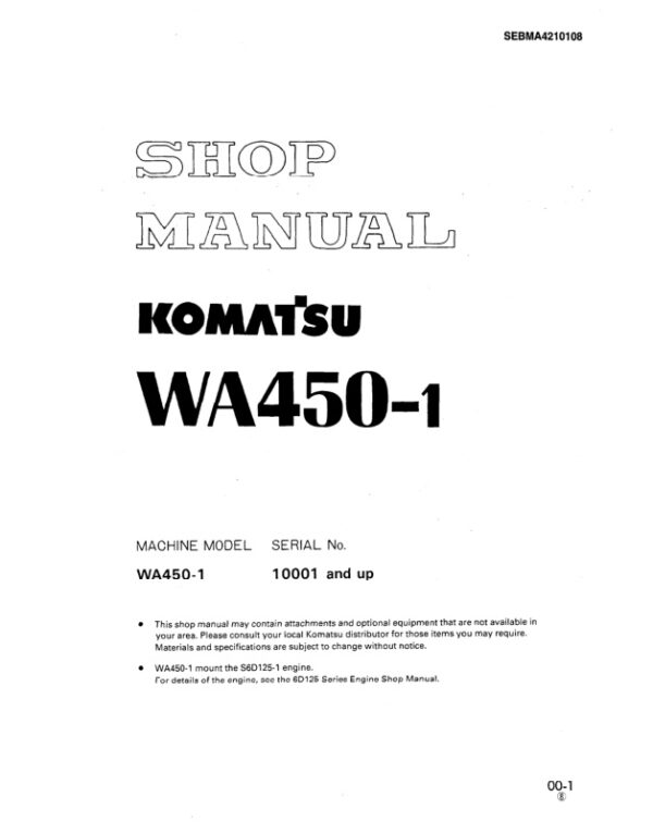 Service manual Komatsu Wa450-1 10001 & Up | SEBMA4210108