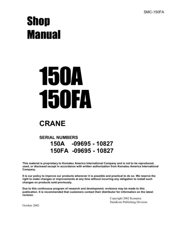 Service manual Komatsu 150A 09695-10827, 150FA 09695-10827 | SMC-150FA