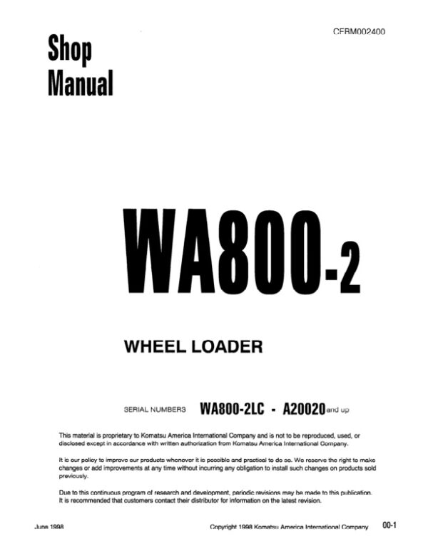 Service manual Komatsu WA800-2, WA800-2LC A20020 & Up | CEBM002400