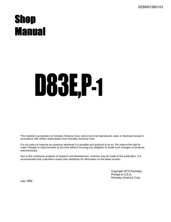 Service manual Komatsu D83E-1, D83P-1 | SEBM015B0103