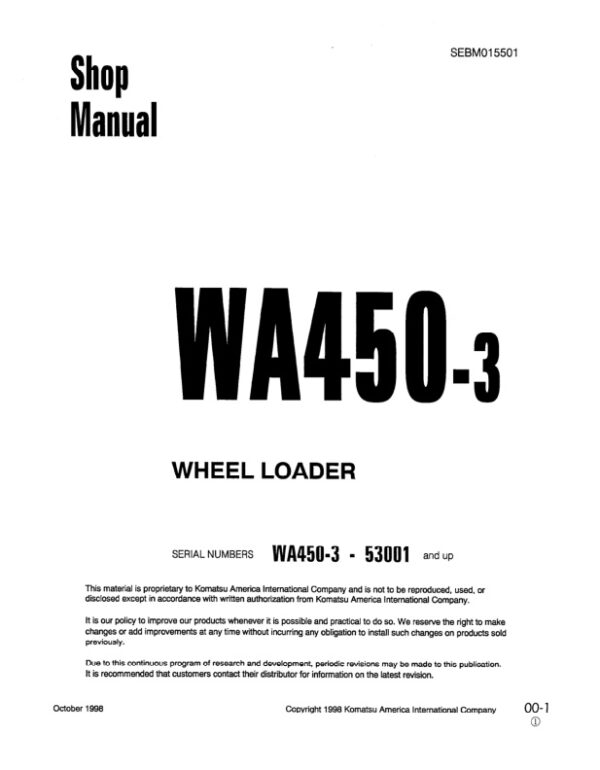 Service manual Komatsu WA450-3 53001 & Up | SEBM015501