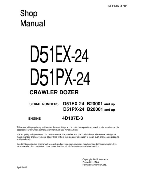 Service manual Komatsu D51EX-24, D51PX-24 B20001 & Up | KEBM661701