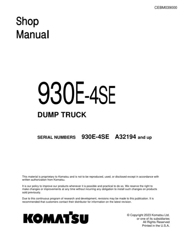 Service manual Komatsu 930E-4SE A32194 & Up | CEBM039000