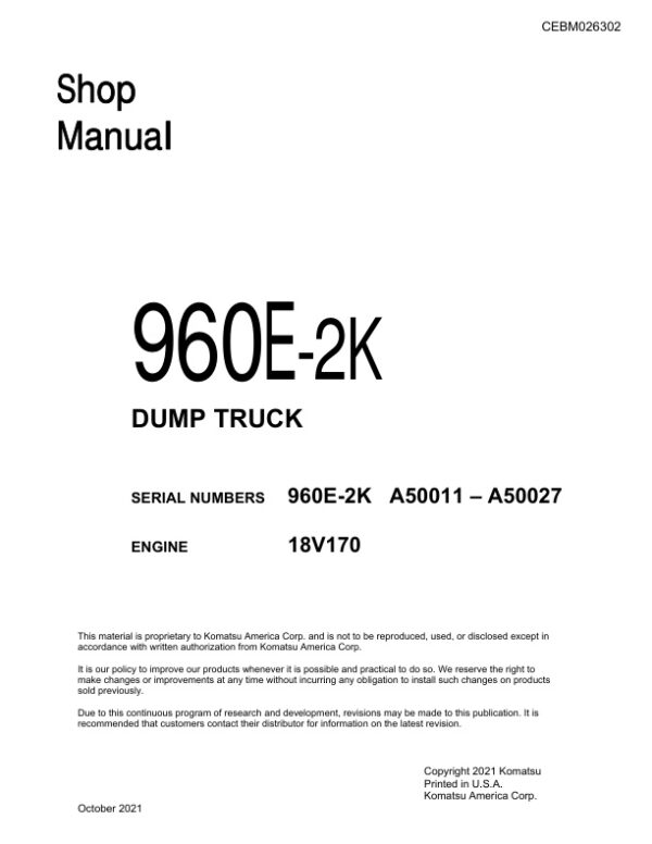 Service manual Komatsu 960E-2K A50011–A50027 | CEBM026302