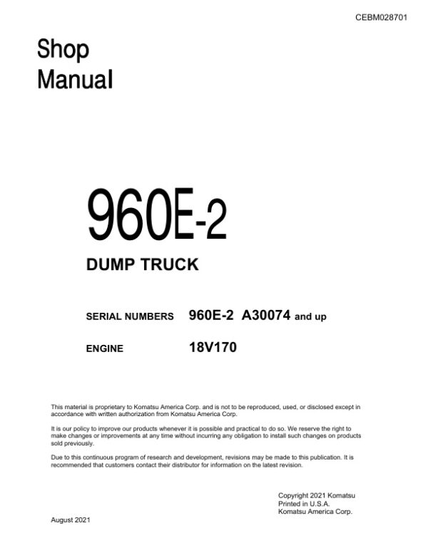 Service manual Komatsu 960E-2 A30074 & Up | CEBM028701