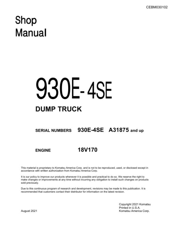 Service manual Komatsu 930E-4SE A31875 & Up | CEBM030102