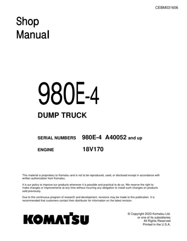 Service manual Komatsu 980E-4 A40052 & Up | CEBM031606