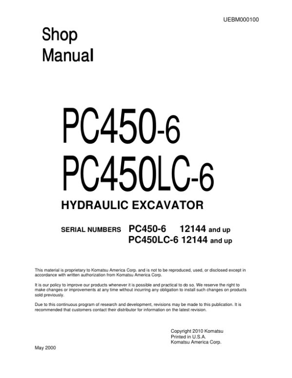 Service manual Komatsu PC450-6, PC450LC-6 12144 & Up | UEBM000100