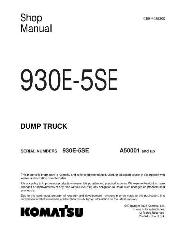 Service manual Komatsu 930E-5SE A50001 & Up | CEBM035300