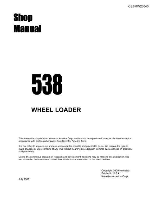 Service manual Komatsu 538 Wheel Loader | CEBMW23040