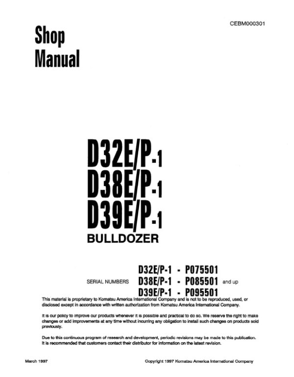 Service manual Komatsu D32E-1, D32P-1, D38E-1, D38P-1, D39E-1, D39P-1 | CEBM000301