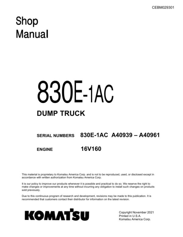 Service manual Komatsu 830E-1AC A40939-A40961 | CEBM029301