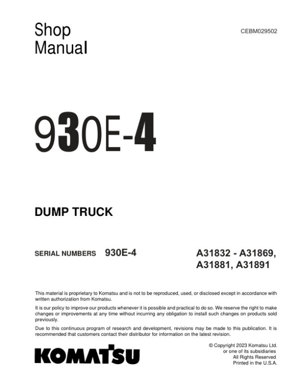 Service manual Komatsu 930E-4 A31832-A31869, A31881, A31891 | CEBM029502