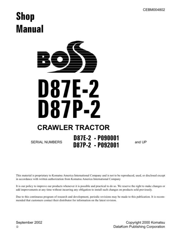 Service manual Komatsu D87E-2 P090001 & Up, D87P-2 P092001 & Up | CEBM004802