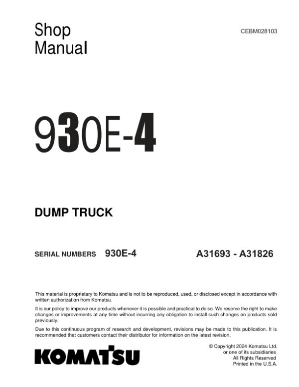 Service manual Komatsu 930E-4 A31693-A31826 | CEBM028103