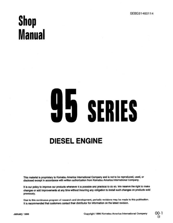 Service manual Komatsu 3D95S-W-1, 4D95S-W-1, 4D95S-1, 4D95L-1, 4D95L-W-1, S4D95L-1, 6D95L-1, S6D95L-1, SA6D95L-1, SAA6D95LE-1, 95 Series | SEBE61460114