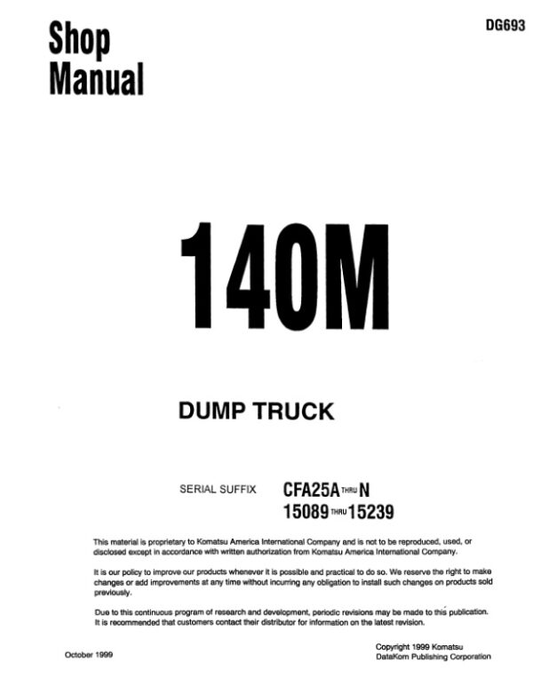 Service manual Komatsu 140M CFA25A thru N, 15089 thru 15239 | DG693