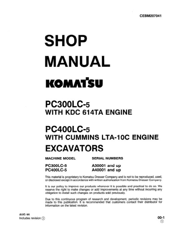 Service manual Komatsu PC300LC-5 A30001 & Up, PC400LC-5 A40001 & Up | CEBM207041