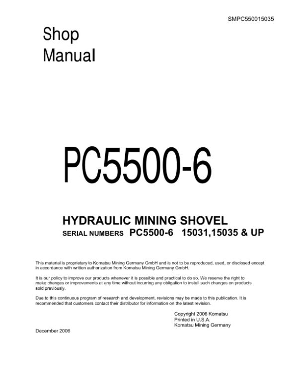 Service manual Komatsu PC5500-6 15031,15035 & Up | SMPC550015035