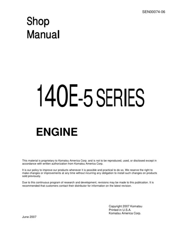 Service manual Komatsu SAA6D140E-5, 140E-5 Series | SEN00074-06