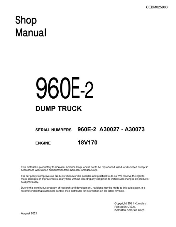 Service manual Komatsu 960E-2 A30027-A30073 | CEBM025903