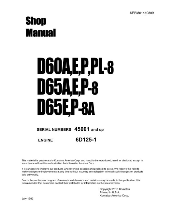 Service manual Komatsu D60A-8, D60E-8, D60P-8, D60PL-8, D65A-8, D65E-8, D65P-8, D65E-8A, D65P-8A | SEBM01440809