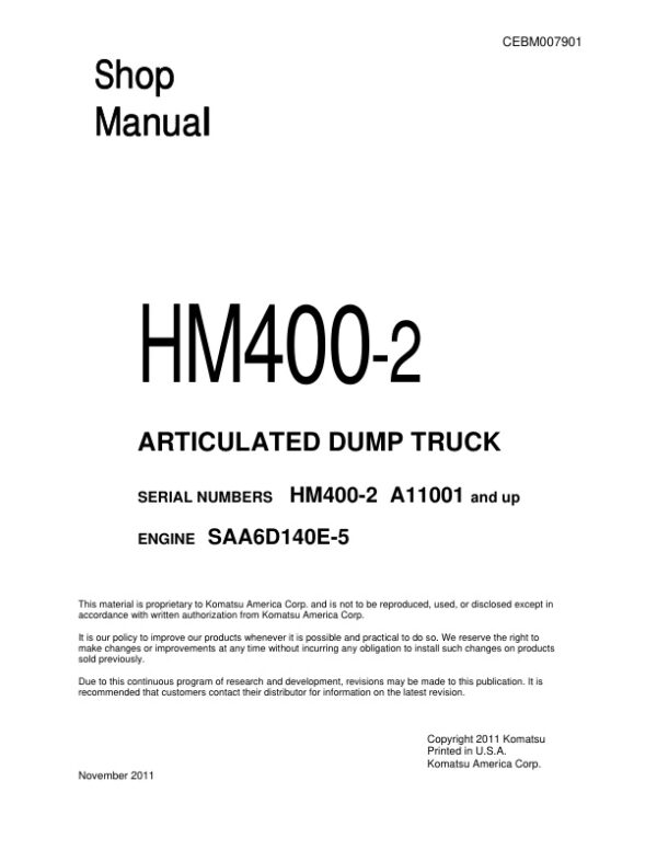 Service manual Komatsu HM400-2 A11001 & Up | CEBM007901