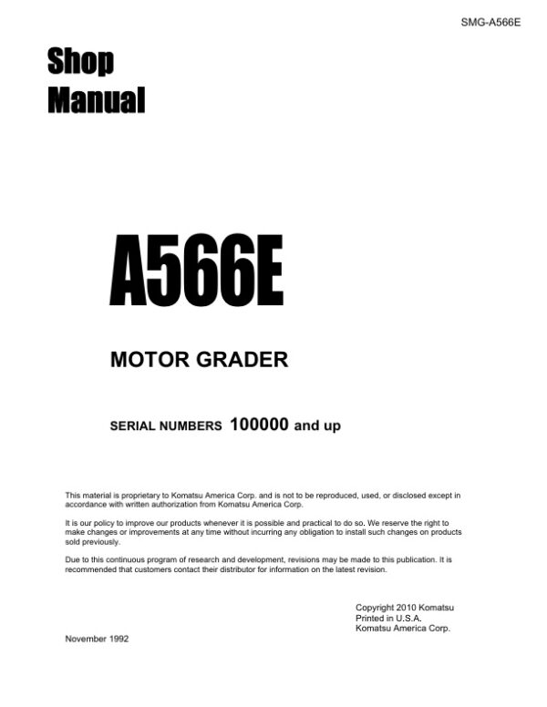 Service manual Komatsu A566E 100000 & Up | SMG-A566E