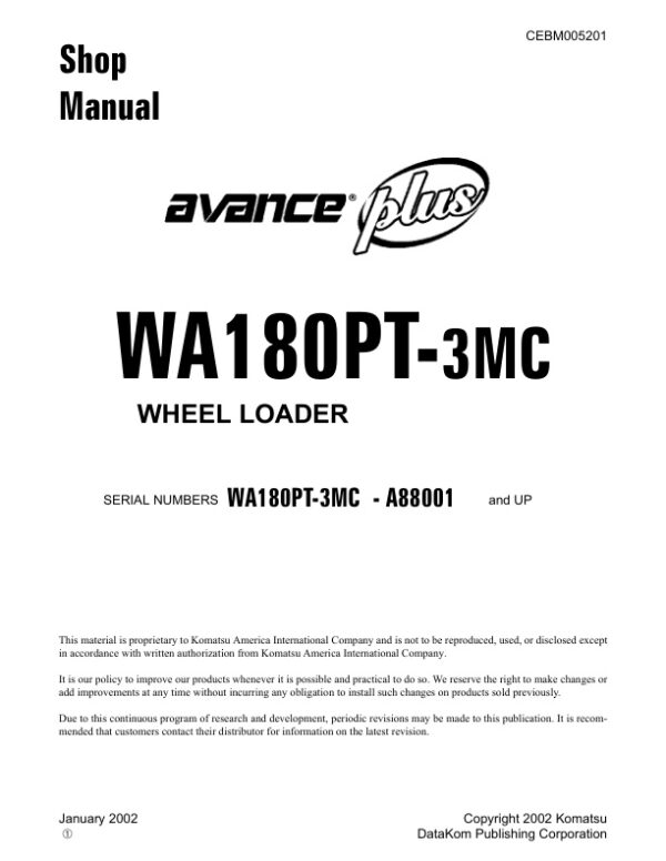 Service manual Komatsu WA180PT-3MC A88001 & Up | CEBM005201