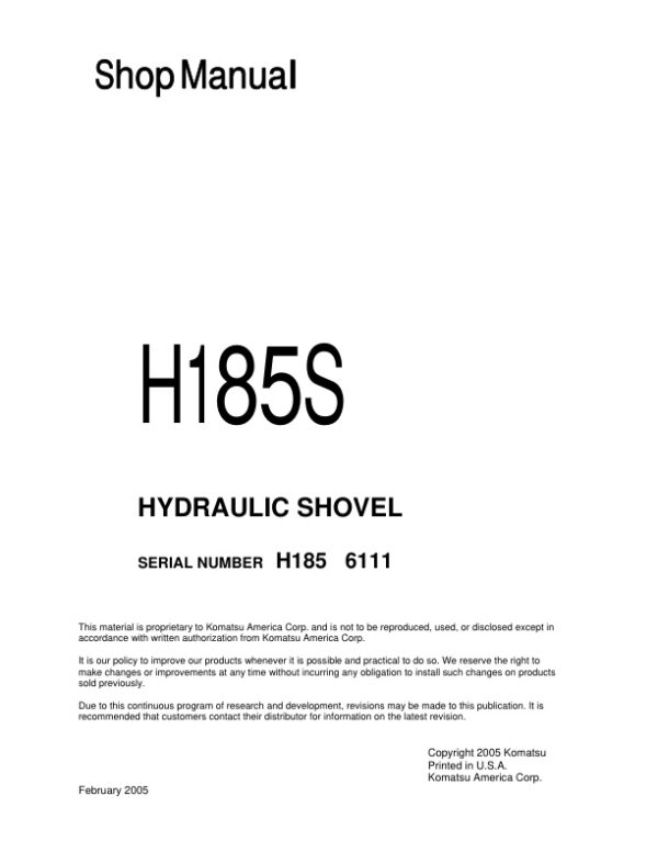 Service manual Komatsu H185S | H185S06111SM