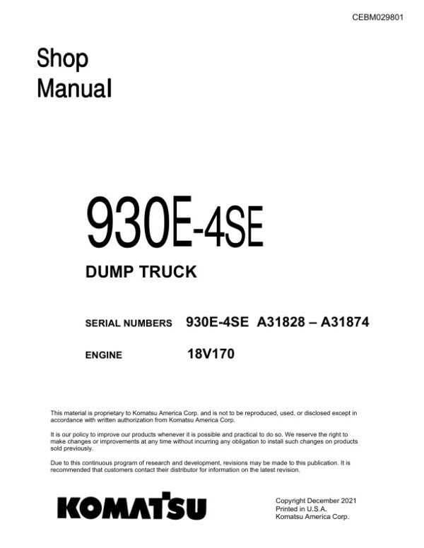 Service manual Komatsu 930E-4SE A31828-A31874 | CEBM029801