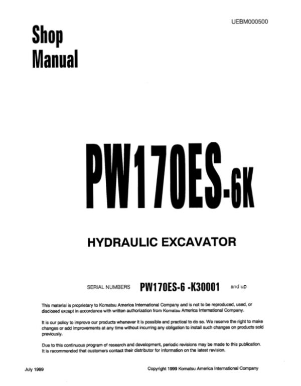 Service manual Komatsu PW170ES-6K K30001 & Up | UEBM000500