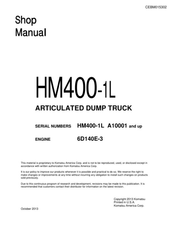 Service manual Komatsu HM400-1L A10001 & Up | CEBM015302