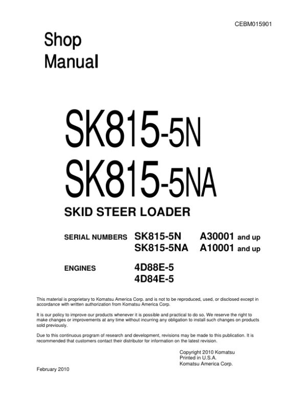 Service manual Komatsu SK815-5N A30001 & Up, SK815-5NA A10001 & Up | CEBM015901